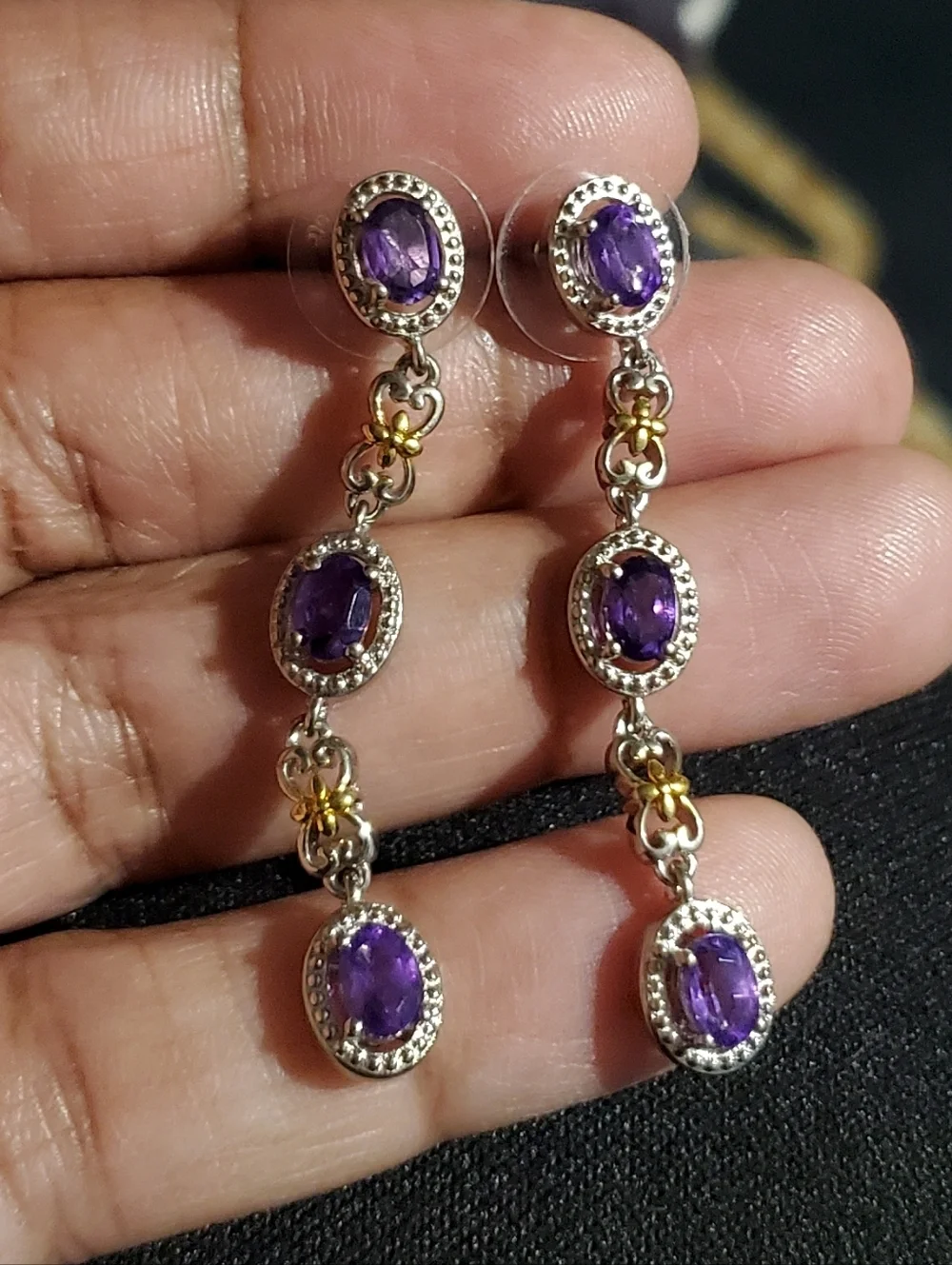 Amethyst Dangle Earrings Gold Rhodium Platinum Plated